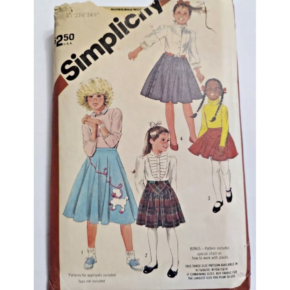 Skirt Poodle Costume Girls 7 8 10 Simplicity 6131 Sewing Pattern Cut Retro Diner